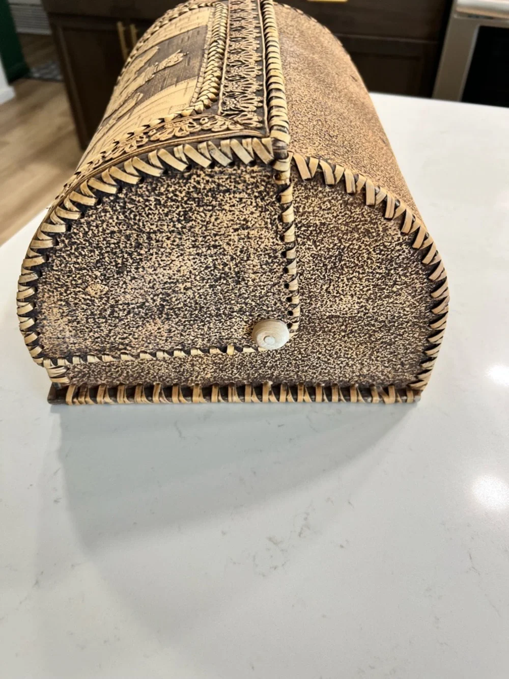 Hand carved Russian Birch Bark Bread Box
